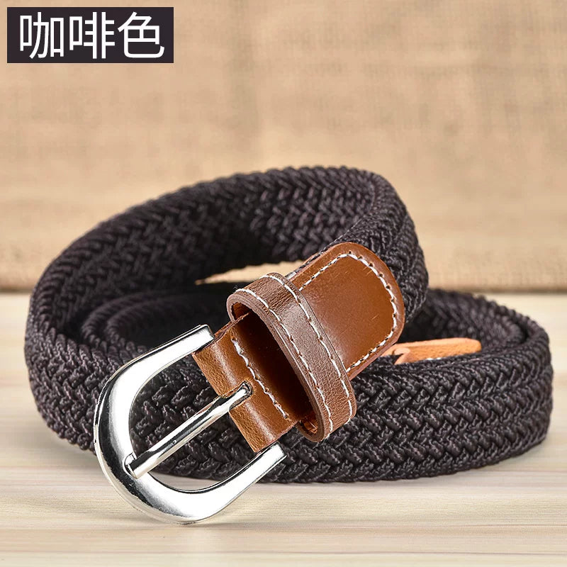 Kətan kəmər, qadın üçün deşiksiz toxunmuş elastik kəmər, Koreya üslubunda, dekorativ, uniseks nazik kəmər, tələbə gündəlik parça kəmər