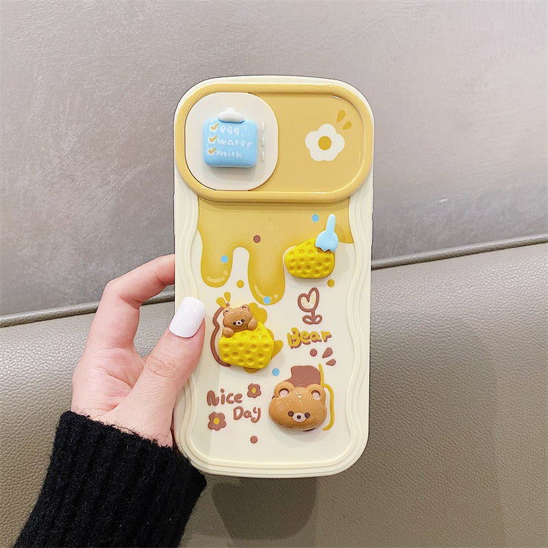 Pendir Pendir Ayı sürüşmə pəncərəsi Apple 14promax mobil telefon qutusu iphone13/16p11 yumşaq qabıq 17 cizgi filmi 14pro qadın modeli 13promax hər şey daxil 12pro silikon 15 düşməyə qarşı