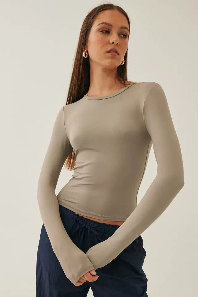 Avstraliya S-brendli SK*M dupe! Qadınlar üçün düz rəngli, tikişsiz, uzanan uzunqol köynək, seksual üslublu top, ixrac keyfiyyəti.