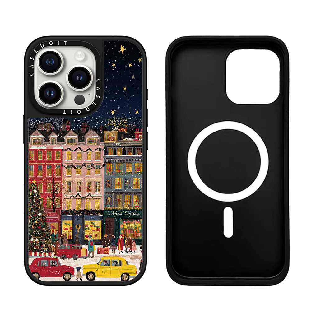 C markası ilə əməkdaşlıq edən MagSafe maqnit Milad rəngli bina və küçə səhnəsi üçün korpus, iPhone 17, 16 Pro Max, Apple 15 Pro, 14 Plus güzgü örtüyü, premium hiss, qadın hava nişləri üçün uyğundur.