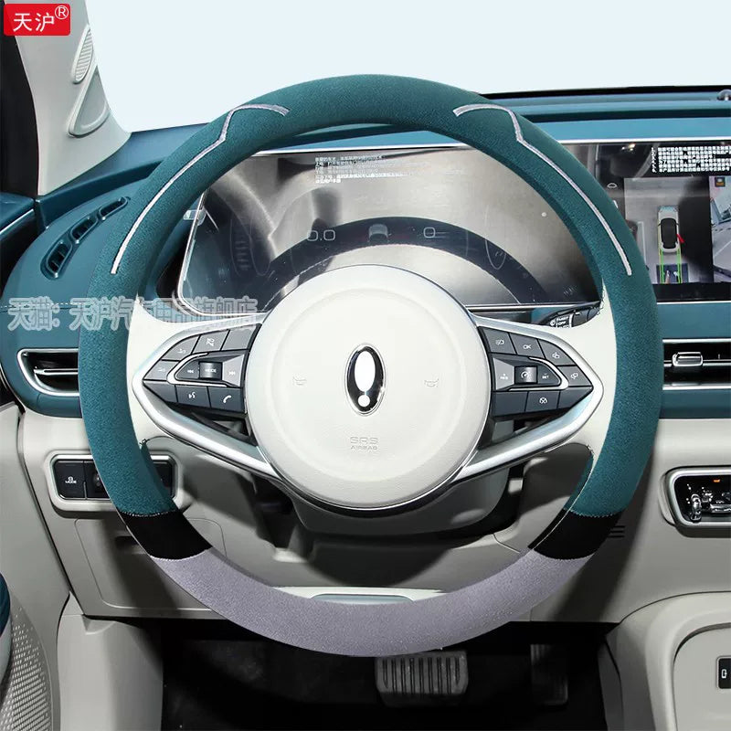 ORA Good Cat Car Steering Wheel Cover GT Car Interior Accessories Support Cover Popular Cream Green Winter Plush For Women