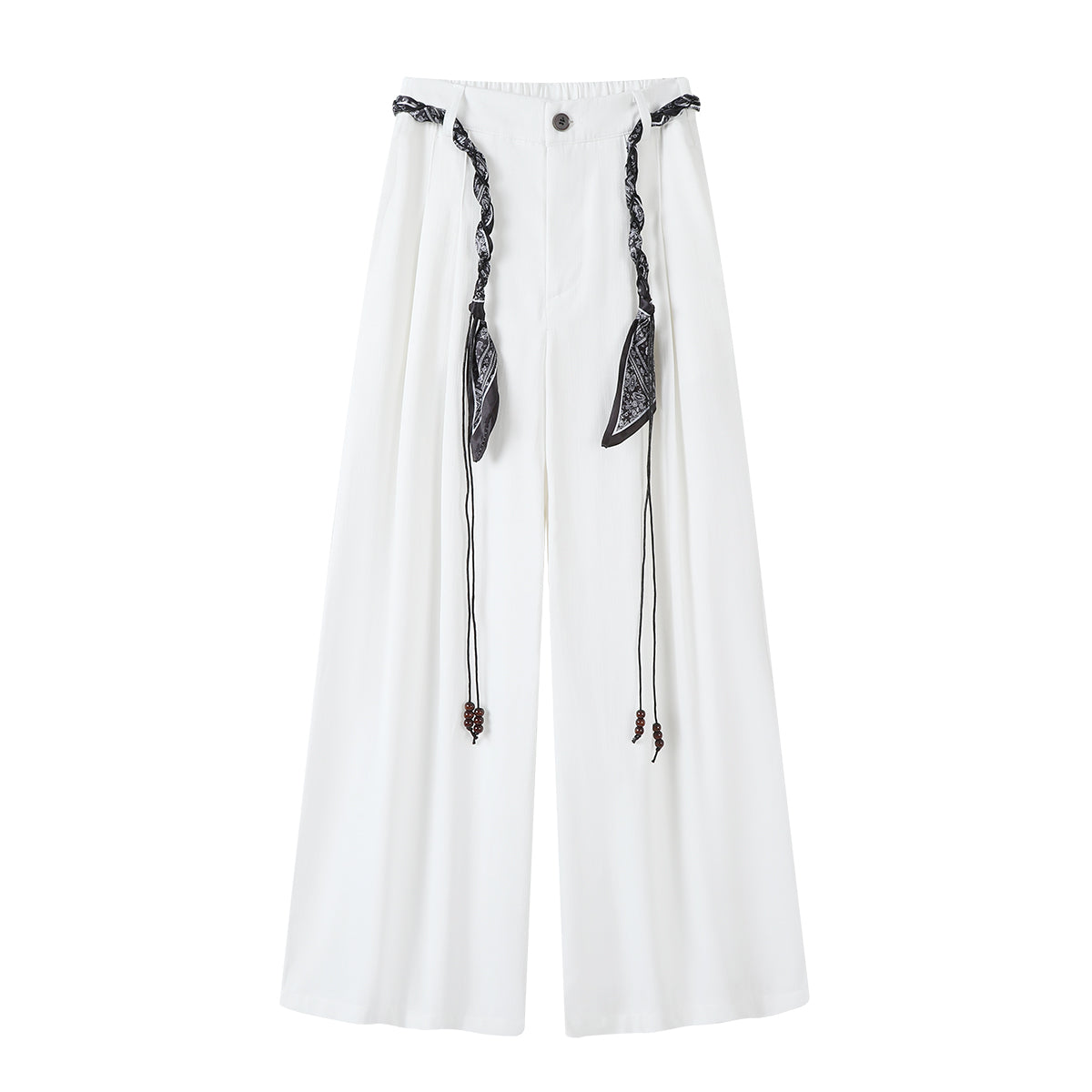 Cholisa çox yönlü ağ qadın pərdəli gündəlik şalvar, 2025 yeni erkən payız yüksək belli, boş, enli şalvar