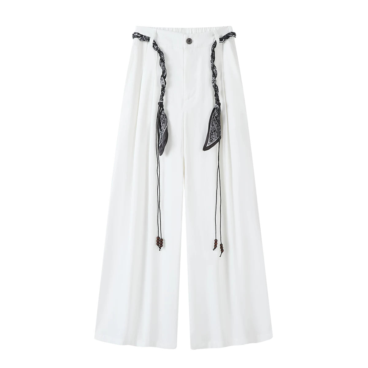 Cholisa çox yönlü ağ qadın pərdəli gündəlik şalvar, 2025 yeni erkən payız yüksək belli, boş, enli şalvar