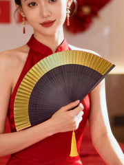 Fan Qatlanan Yelpaket Qədim Stil Qadın Düz Rəngli Qradient Yeni Çin Stili Cheongsam At Üzü Etek Çin Stili Ay Rəqs Fanatası