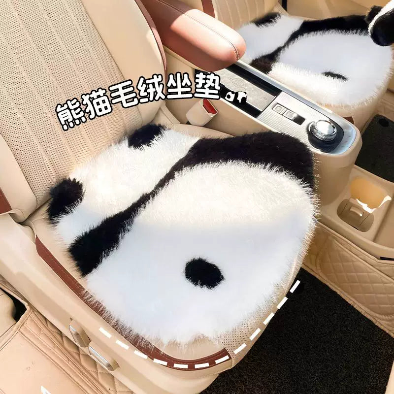 Cute panda themed car seat covers for winter, one-piece, thickened and warm for the back seats.