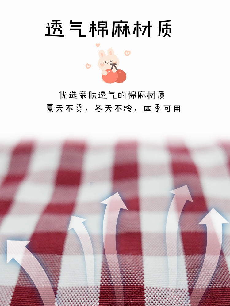 Checkered Cherry Car Seat Cushion, All Seasons, Linen One Piece, Goddess Style Seat Cover, Semi-Folded, Suitable for Winter and Summer Use