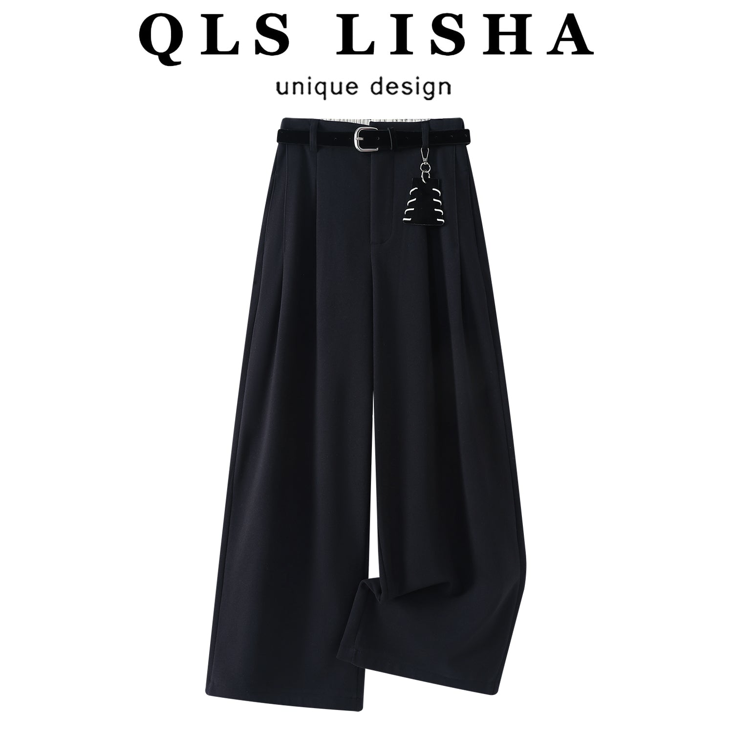 Chola Lisa Tünd Göy Yunlu Yun Astarlı Düz Ayaqlı Qadın Gündəlik Şalvarı, Koreya Üslubunda, Rahat və Qalın, Payız/Qış