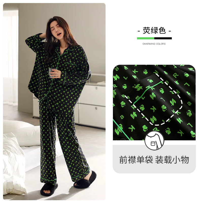 Jialefen Qadınlar üçün Yaz və Payız Modalı Uzunqollu Ev Geyimi Yay İncə Zebra Dəsti Qara Yüksək Ucuz Stil