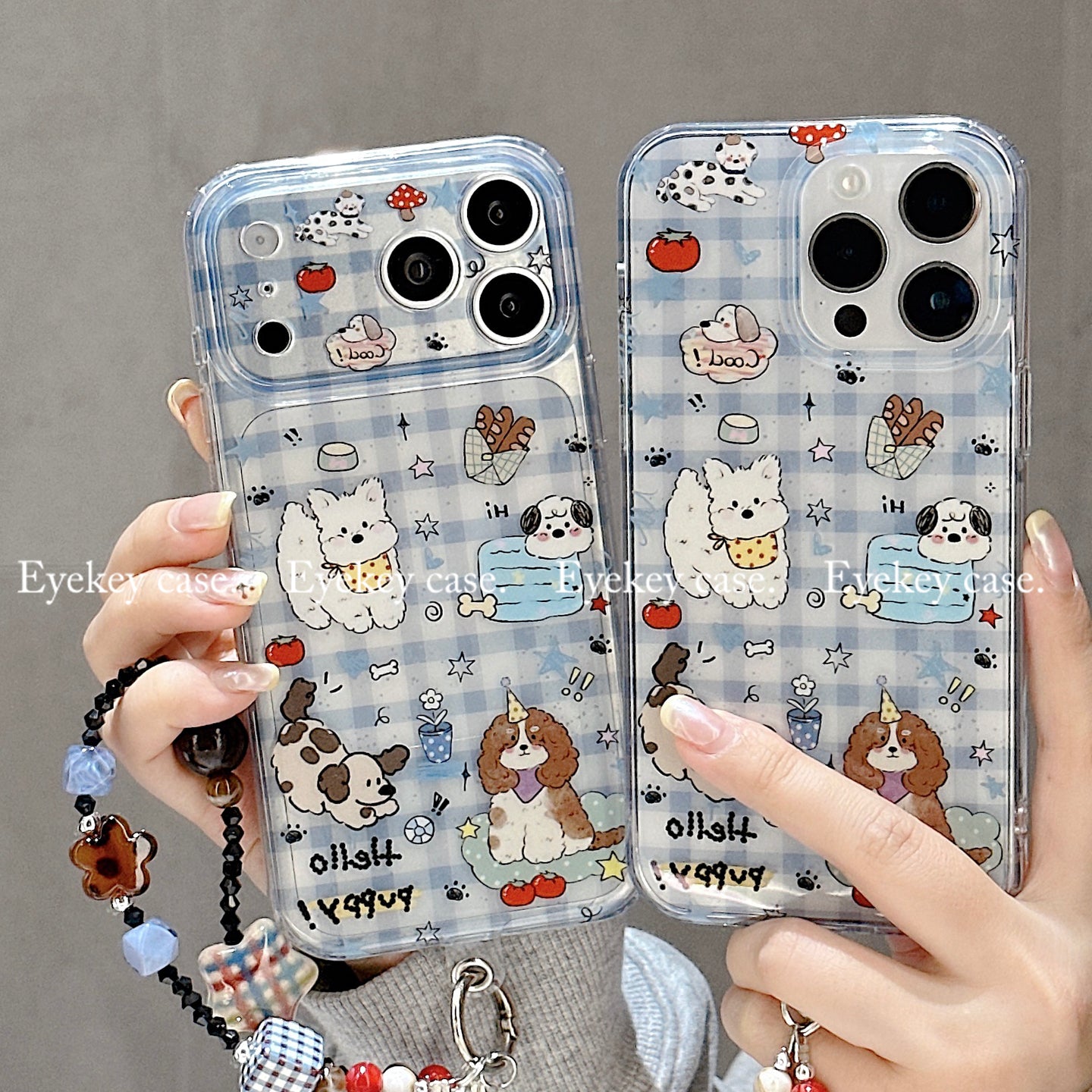 eyekey·ins Apple 17promax mobil telefon qutusu üçün uyğundur iphone16 əyləncəli cizgi filmi mavi plaid puppy 15 zəncirli 14 yeni stil 13 kişi və qadınlar 17 düşməyə qarşı 16pro qoruyucu örtük