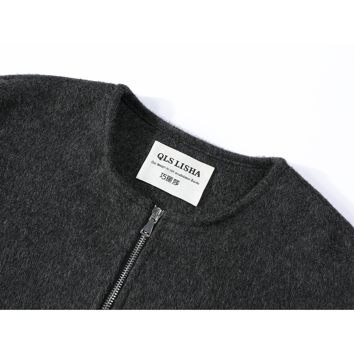 Qiaolisha-nın qadınlar üçün unikal və super gözəl boz yun paltosu, payız və qış, yun fermuarlı gödəkçə, Koreya üslubunda, qalınlaşdırılmış, qısa model.