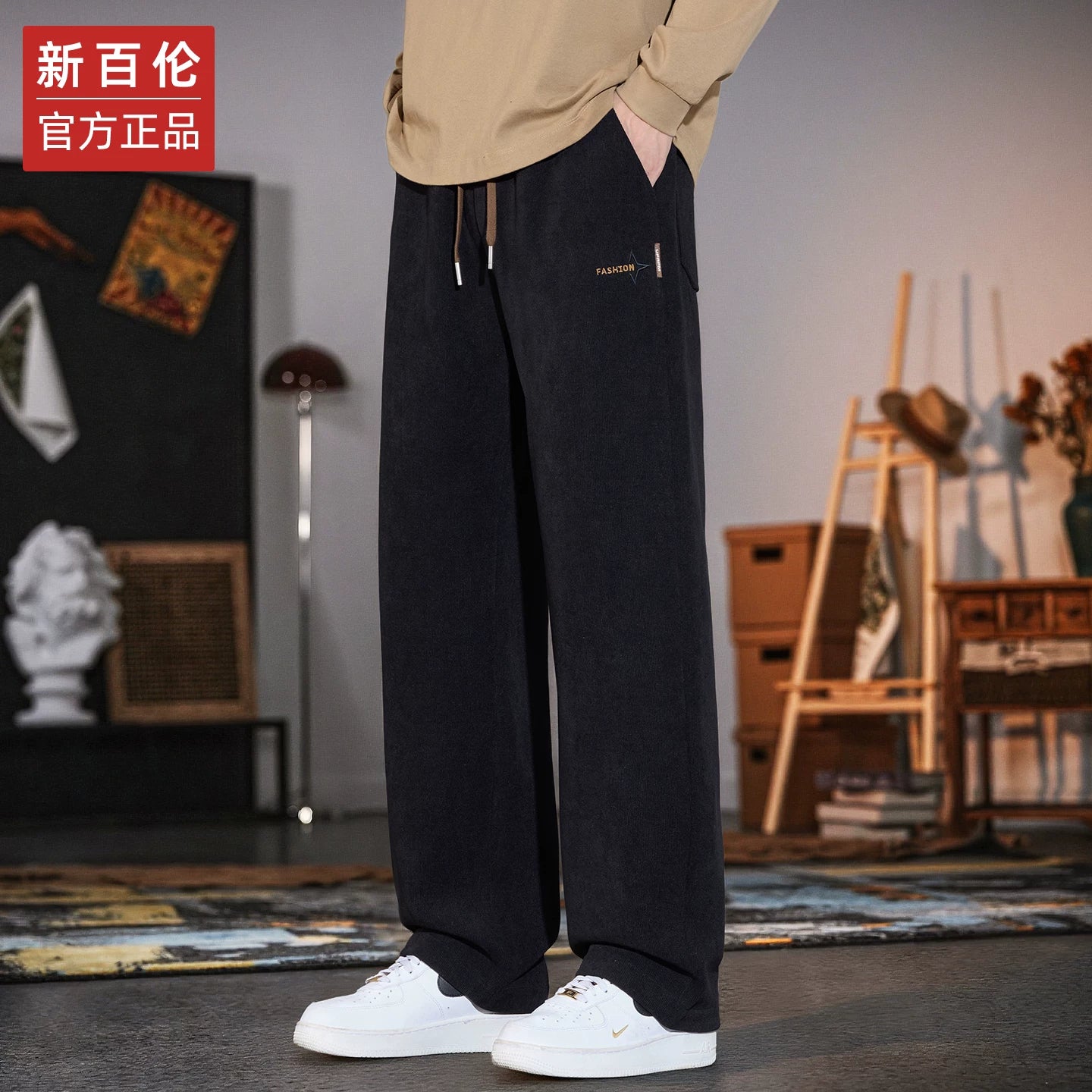 New Balance kişilər üçün yun düz ayaqlı idman idman şalvarı, payız və qış, flis astarlı, dəbli, boş, gündəlik şalvar.