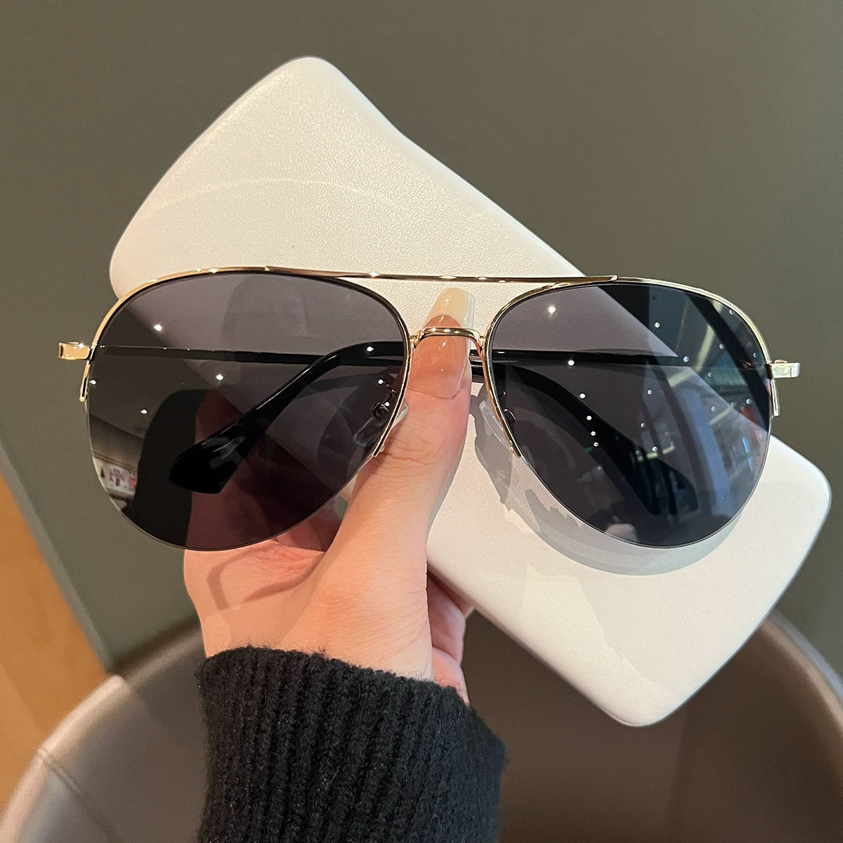 Kişilər və qadınlar üçün Aviator günəş eynəkləri, böyük üzlər üçün çox yönlü, sürücülük üçün arıqlama, anti-UV qurbağası eynəkləri, fərdiləşdirilmiş yarım çərçivəli gün eynəkləri