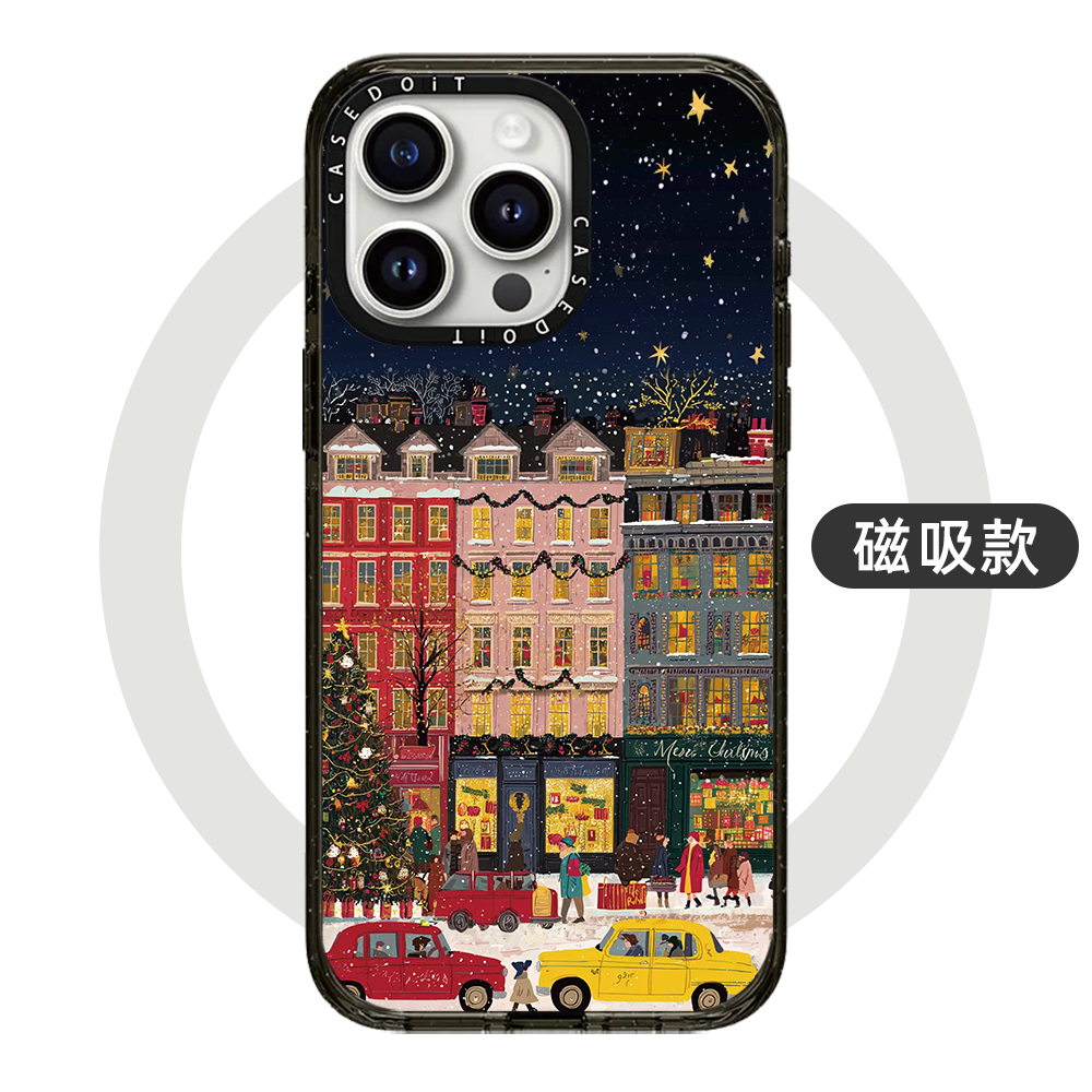 C markası ilə əməkdaşlıq edən MagSafe maqnit Milad rəngli bina və küçə səhnəsi üçün korpus, iPhone 17, 16 Pro Max, Apple 15 Pro, 14 Plus güzgü örtüyü, premium hiss, qadın hava nişləri üçün uyğundur.