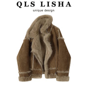 Cholisa qadınlar üçün unikal qırxılmış astarlı qısa zamşa palto, 2026-cı ilin payız və qış mövsümü üçün yeni, çox satılan model.