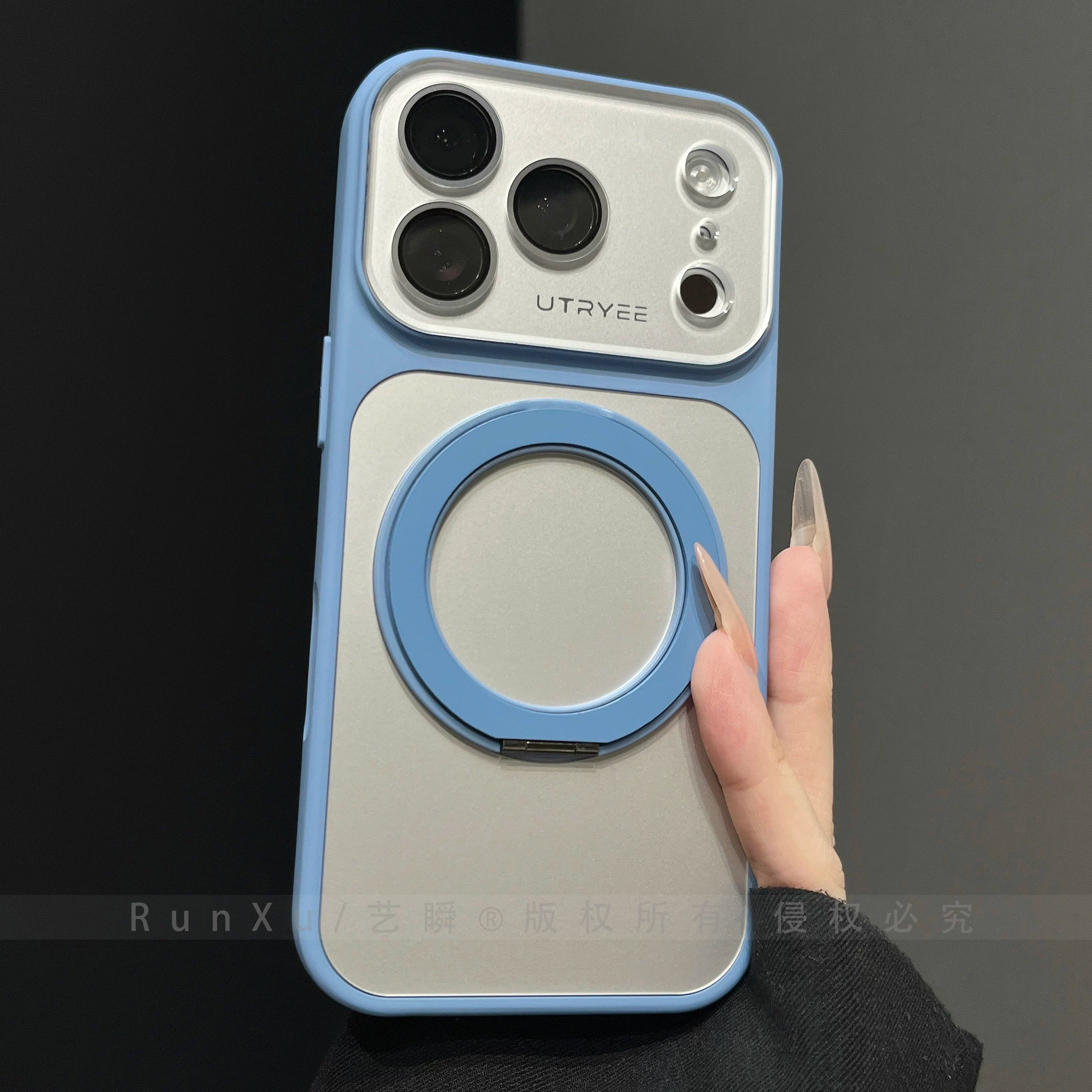 Tutqun gümüşü zərif AG tutqun dəri Apple 17ProMax mobil telefon qutusu iPhone16pro yeni 360° fırlanan stend 14 böyük pəncərə 13 hər şey daxil obyektiv filmi 15 qoruyucu örtük