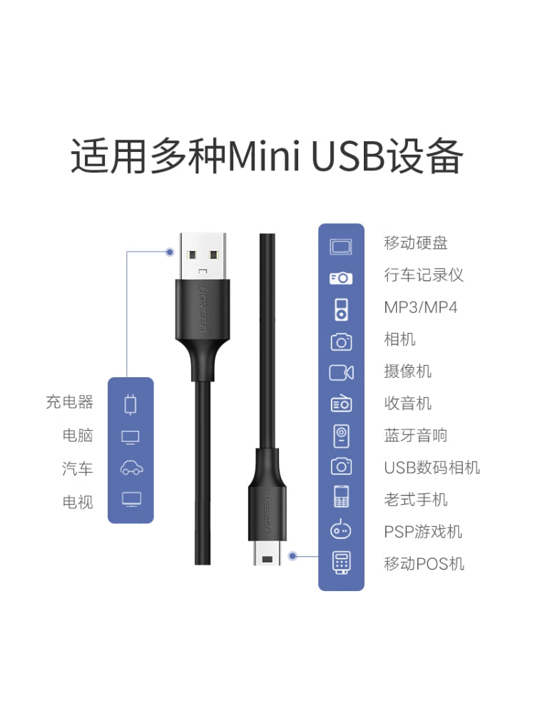 Greenlink mini usb məlumat kabeli T-port MP3/MP4 kabeli Samsung mobil sabit disk sürücülük yazıcı avtomobili üçün uyğundur