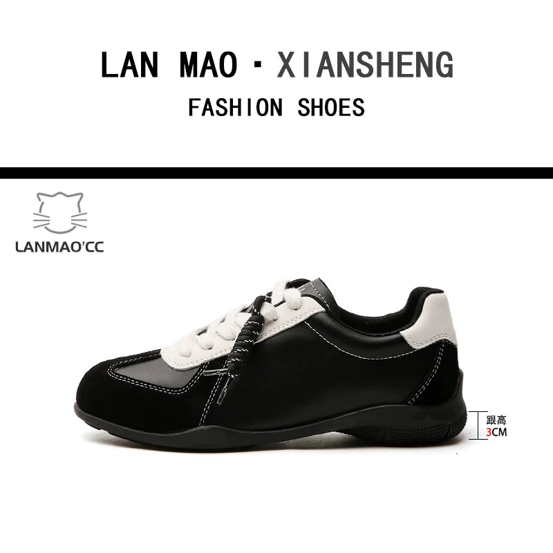 Super soft lambskin~ Maillard brown German sneakers for women, hidden wedge heel, 2025 fall new fashion, lace-up casual shoes.