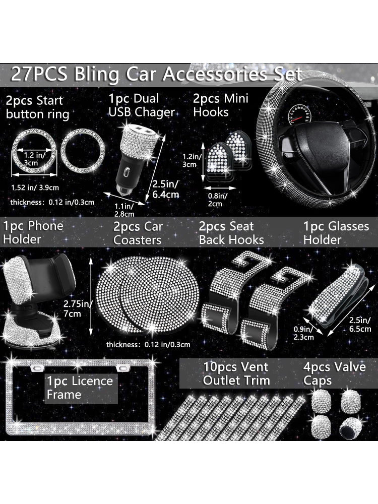 27 ədəd Bling Avtomobil Aksesuarları Dəsti, Sükan Çarxı Qapağı Dəsti