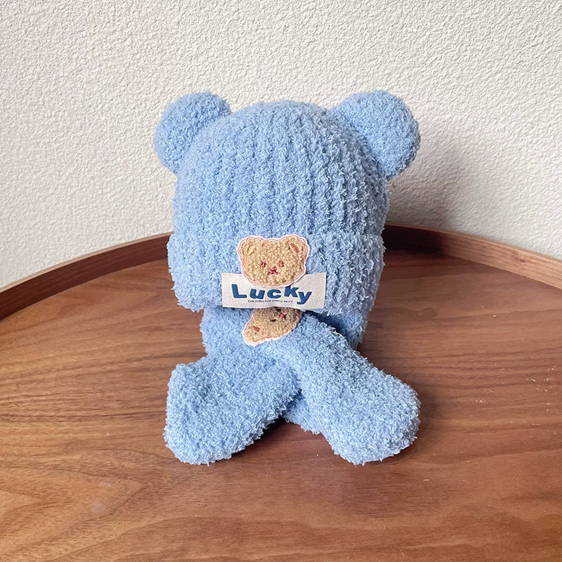 Körpə papağı və şarfı iki hissəli dəst, şirin ayı körpəsi qulaqcıqlı papaq, qalın və isti, oğlan və qızlar üçün, payız və qış üçün idealdır.