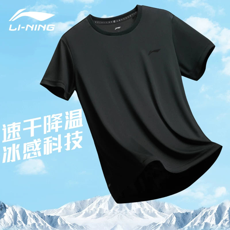 Li Ning tez quruyan qısaqol kişi köynəyi 2026 yay yeni qaçış fitness badminton sərin nəfəs ala bilən idman yarımqol