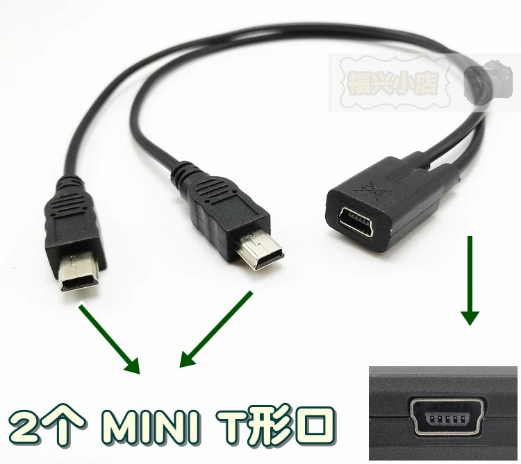 mini usb dişi ikili MINI V3 iki T portu Android mikro bir iki şarj kabeli bir dişi ikiyə