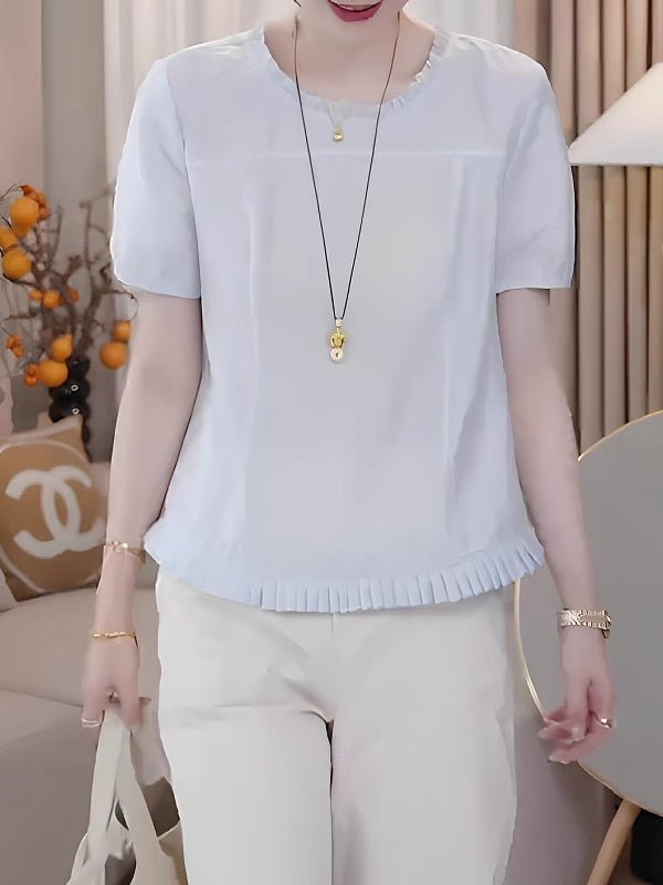 Qadın üçün fransız üslubunda büzməli mavi qısaqol köynək, yeni 2026-cı ilin yayı, böyük ölçüdə, arıqlama üçün və çox gözəl top.