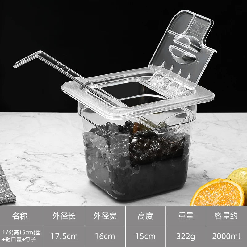 PC akril porsiya hövzəsi mürəbbə qutusu plastik şəffaf mirvari hindistan cevizi ədviyyat qutusu südlü çay dükanı üçün qapaqlı xüsusi flip qapaq