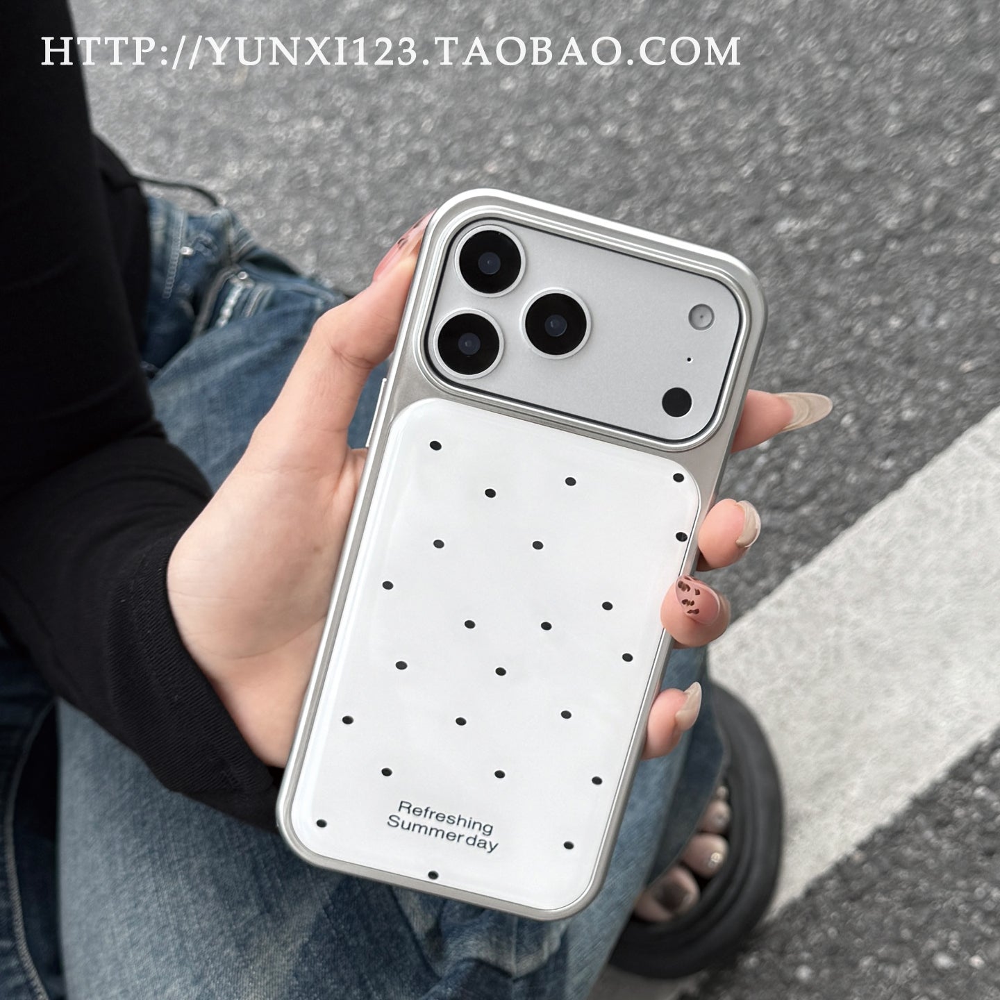 Koreya dili ədəbi ağ sadə polka nöqtəsi iPhone17promax Apple 16plus mobil telefon qutusu 14Promax yeni 12 niş 15Pro qız 13Pro hər şey daxil qoruyucu örtük