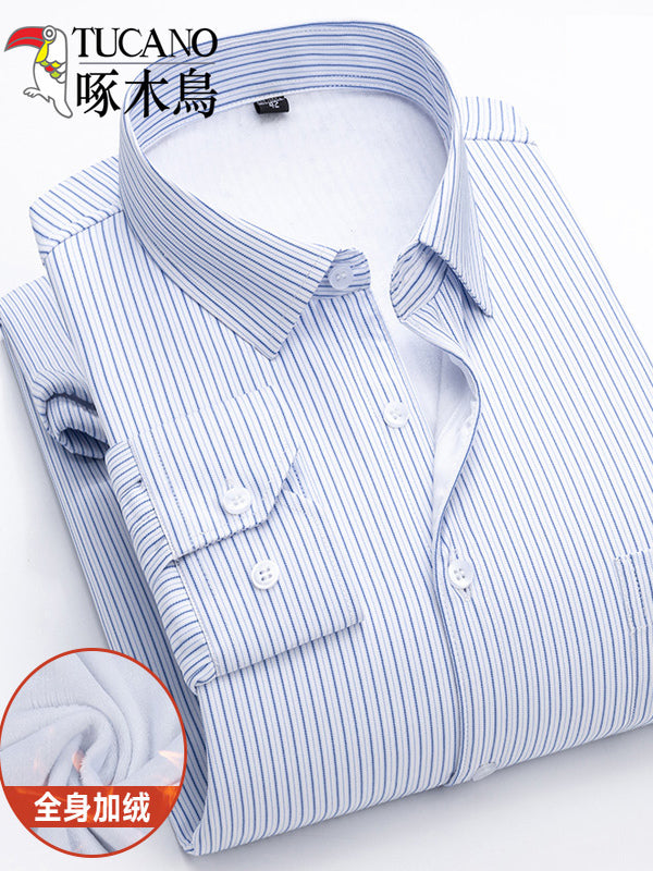 Ağacdələn Qış Kişi İsti Köynəyi, Yun astarlı, Qalın, Orta Yaşlı, Uzunqol Zolaqlı İsti Köynək, Ata Geyimi