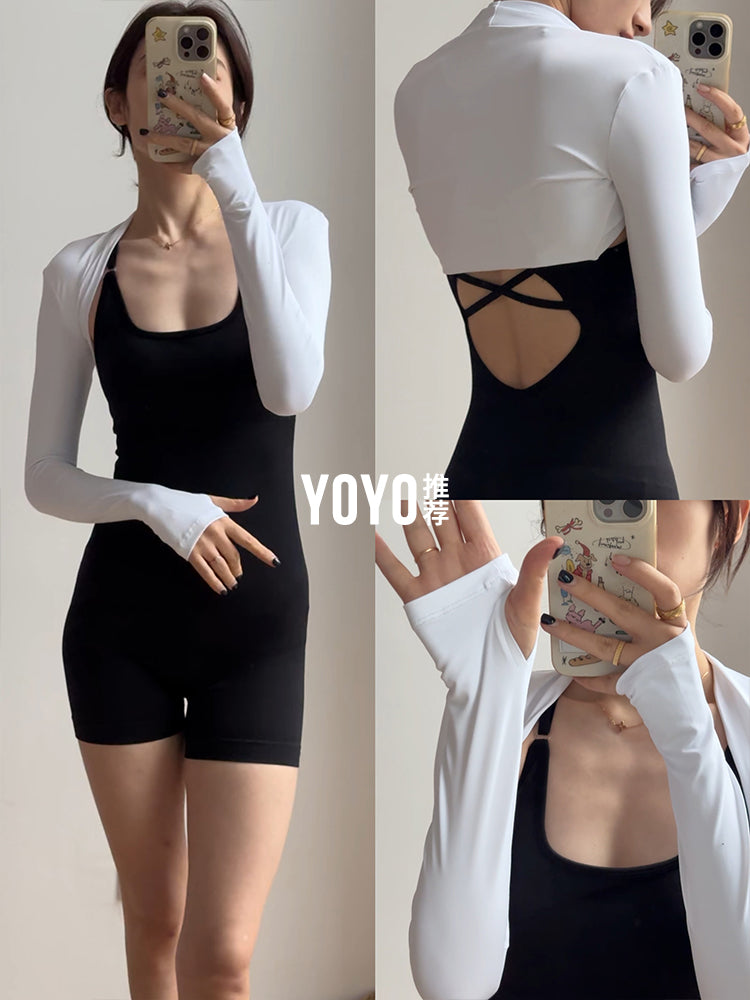 Yoyo idman uzunqollu yoqa rəqs şalını idman hırkasını yan döşləri örtən kiçik jilet Pilates məşq paltarını tövsiyə edir