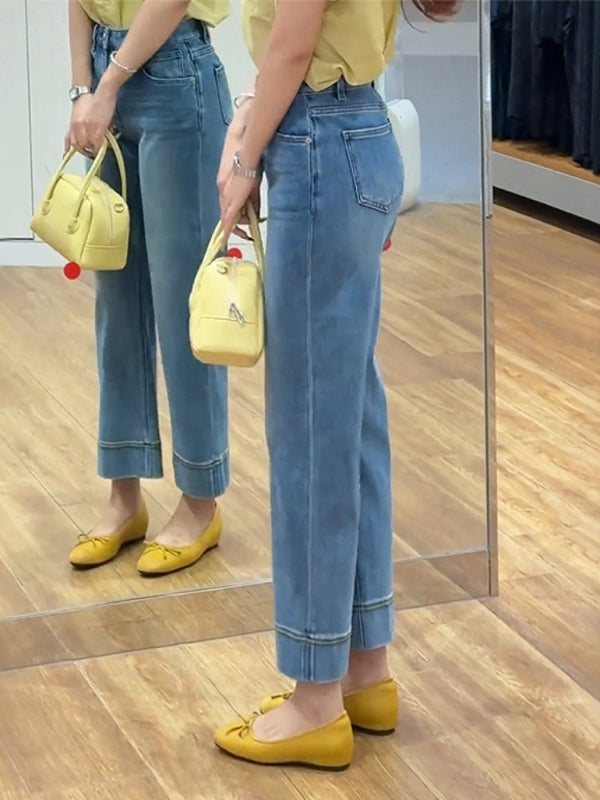 Qadınlar üçün şık və çoxfunksiyalı qısa düzbucaqlı cins şalvar, yeni 2026-cı ilin yay modası, böyük ölçülü, əyri bədən quruluşlu qadınlar üçün incəldən yüksək belli enli şalvar.