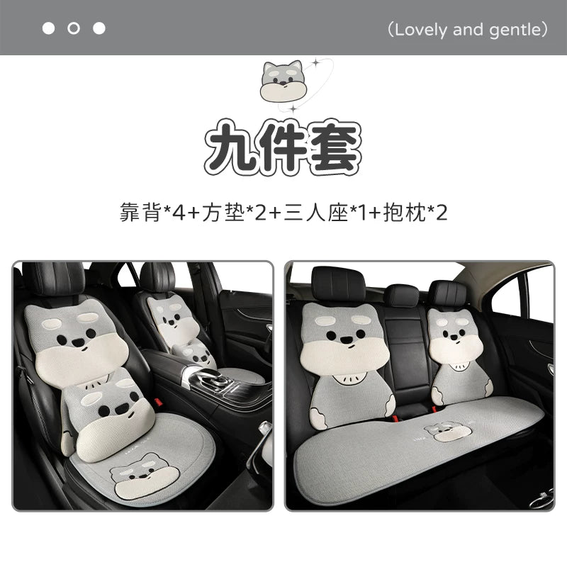 All-season cotton and linen car seat cushions, cute cartoon seat covers for girls, breathable, semi-enclosed, universal decorative cushions for fall and winter.