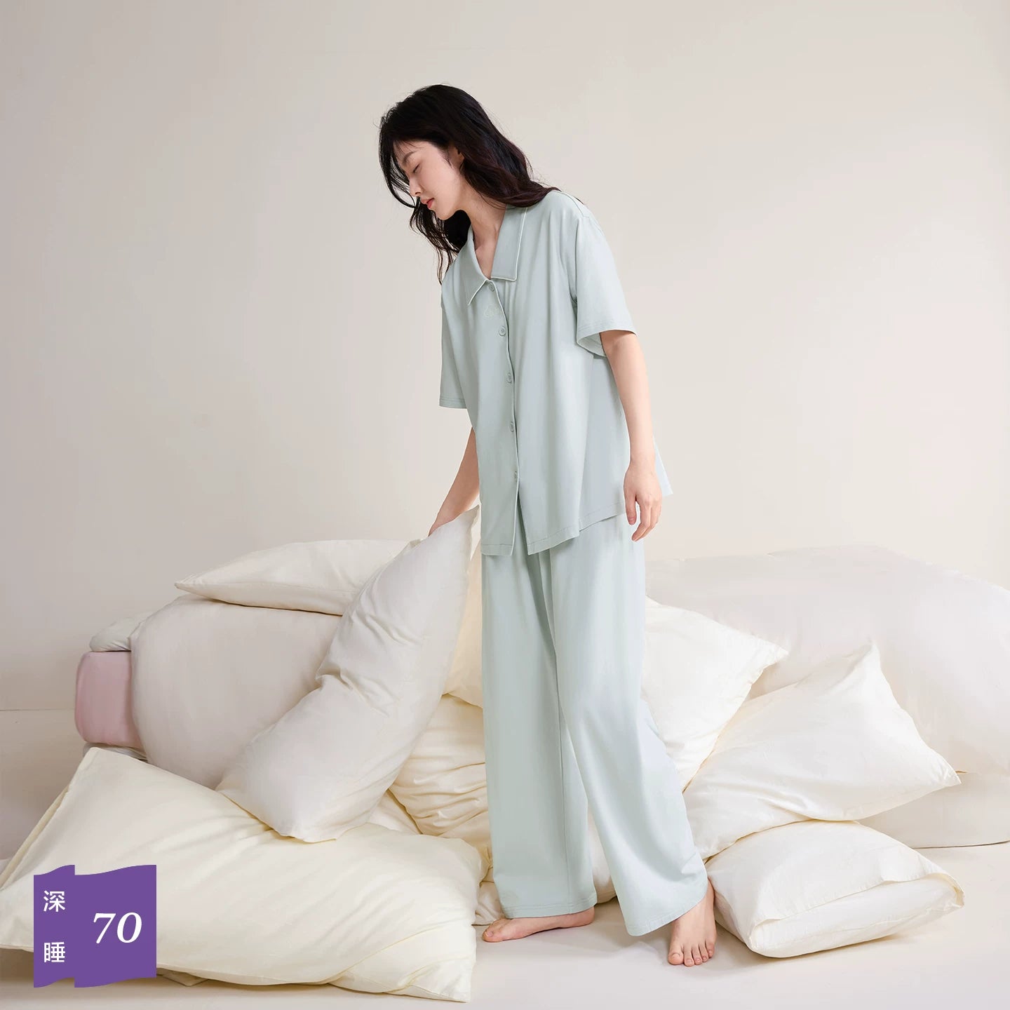 Jingyun [Cool Deep Pijamas 70] Super Soft Modal Pambıq Cüt Pijama Qadın Yay Ev Geyimi Dəsti Kişi