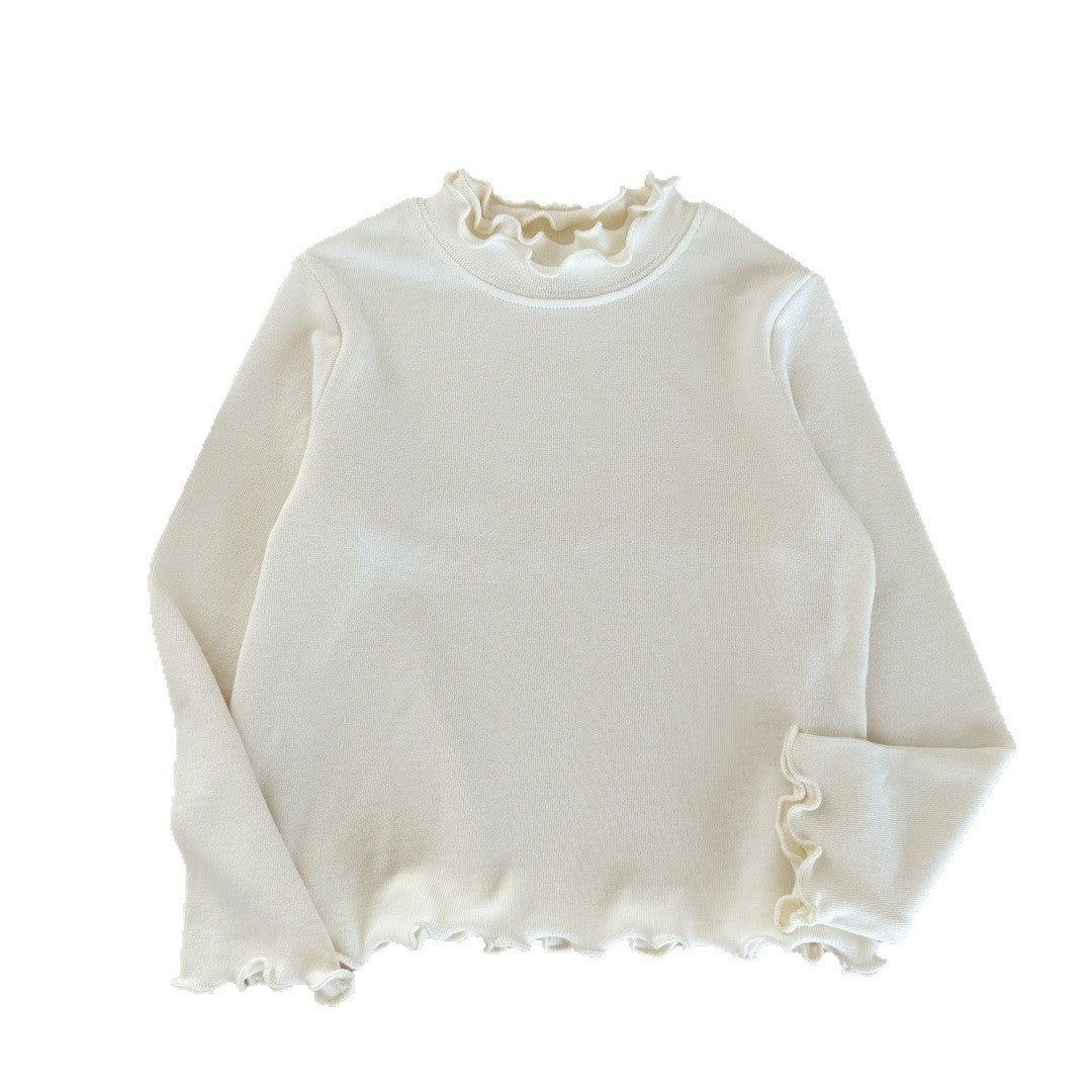 Qız uşaqları üçün dəbli və çoxfunksiyalı payız geyimləri: sadə krujeva yaxalıqlı futbolka, qız uşaqları üçün dəbli payız köynəyi.