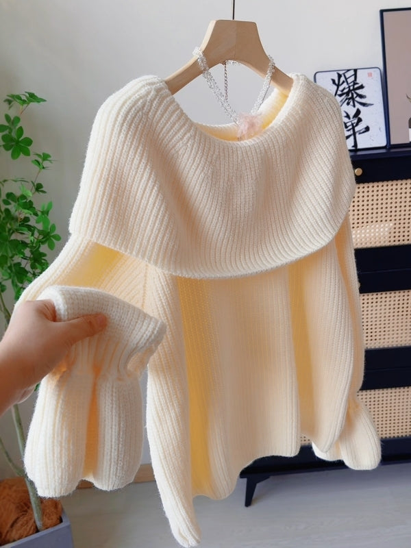 On Üç Xəttli Yüksək Bölməli Çiyinsiz Qırışlı Trikotaj Sviter 2025 Payız/Qış Yeni Stil, Boş Oturacaqlı, Çoxfunksiyalı Qadın Gündəlik Sviter