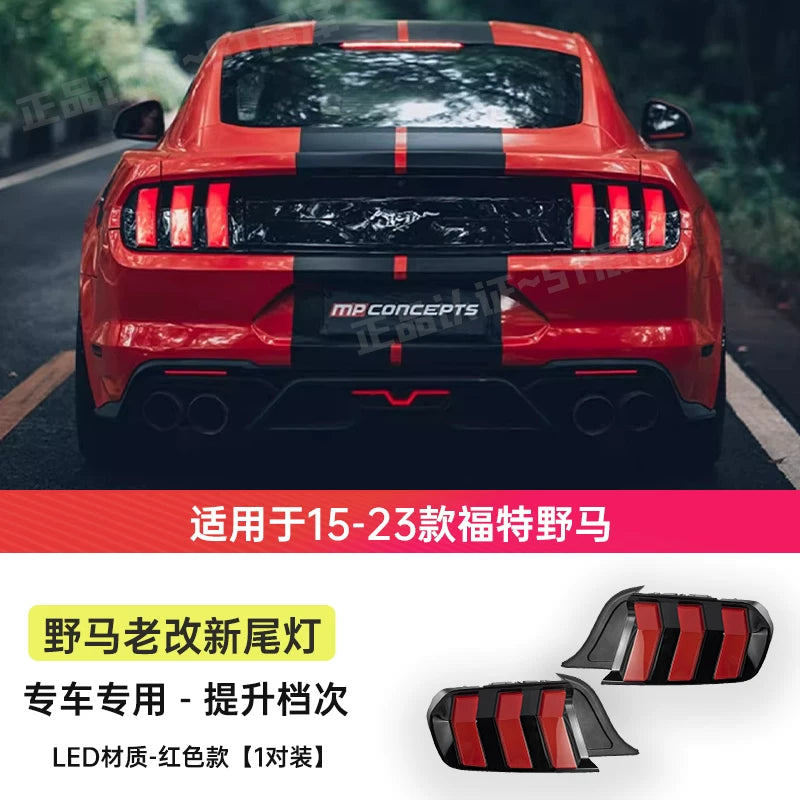 2015-2023 Ford Mustang model, updated taillights, original factory headlight assembly, and standard headlights/lights.
