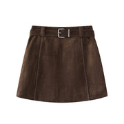 Cholisa zamşa midi ətək, qadın geyimləri, 2026 yaz, payız və qış yeni stili, Merard qəhvəyi rəngli bodikon ətək, A-xəttli qısa ətək