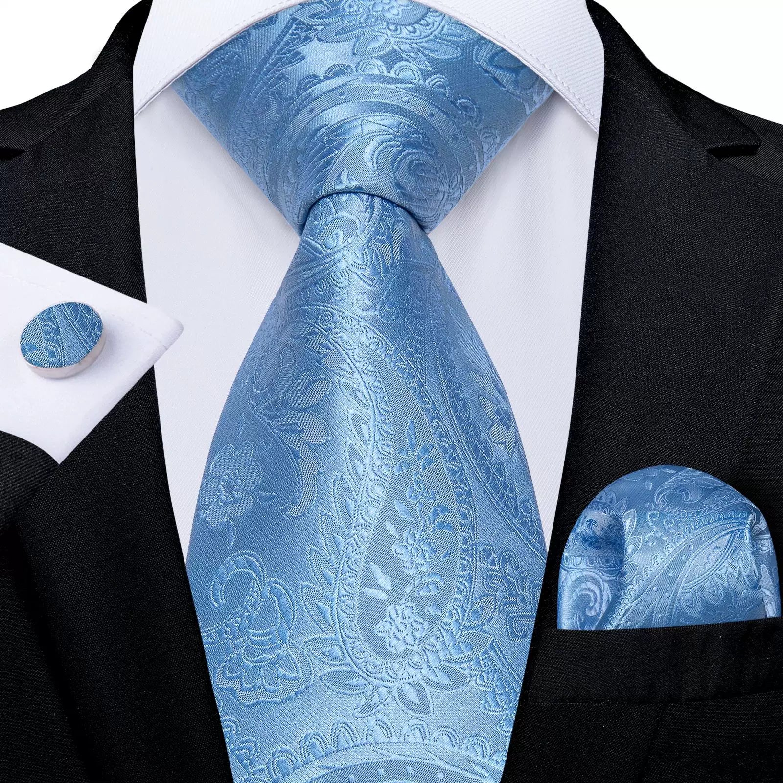 Luxury Blue Damafon Dotted Silk Ties for Men Solid Wedding Entrance