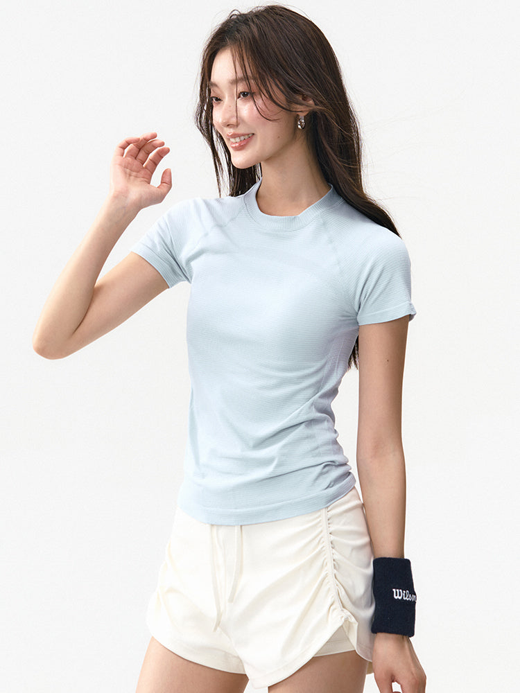 Ağır Atletika Fairy Yeni Tez Quruyan Yoqa Geyimi Qısaqol Qadın Açıq Havada Qaçış İdman Üstü Peşəkar Təlim Fitnes T-shirti