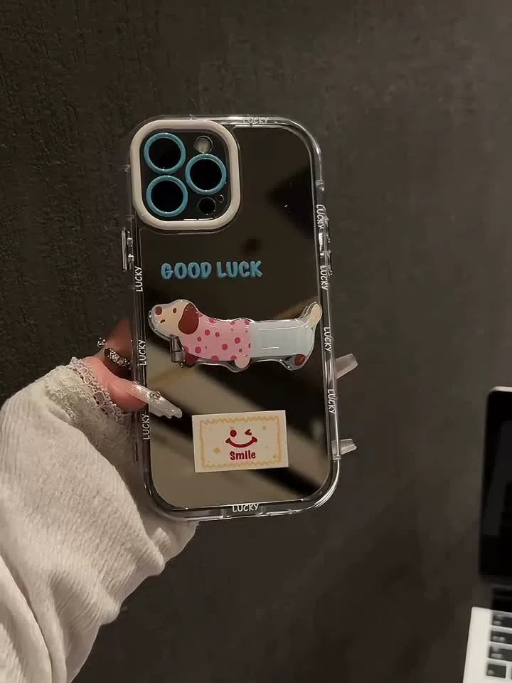 Apple 17pro mobil telefon qutusu üçün uyğundur 16E güzgü puppy 14 braket iphone13promax yeni 11 qadın xs/xr qabaqcıl 12 sevimli 15plus hər şey daxil 17air yıxılmağa qarşı qoruyucu örtük