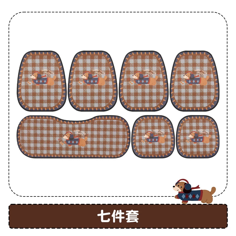 Cizgi filmi bala bala üçün plaid avtomobil oturacağı yastığı, qış üçün yumşaq isti arxa oturacaq yastığı üç hissəli dəst, şirin avtomobil oturacağı örtüyü