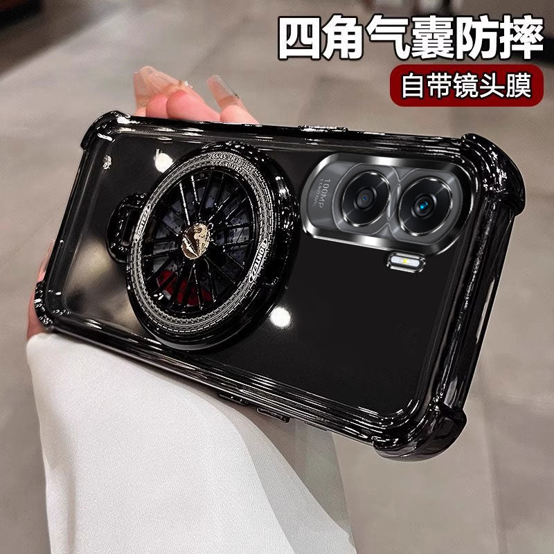 Honor 90 Lite phone case with lens protector, Honor 90 Lite protective case, airbag anti-drop CRT-NX1 silicone soft case, outdoor version, full-coverage transparent case for men and women, compatible with kickstand.