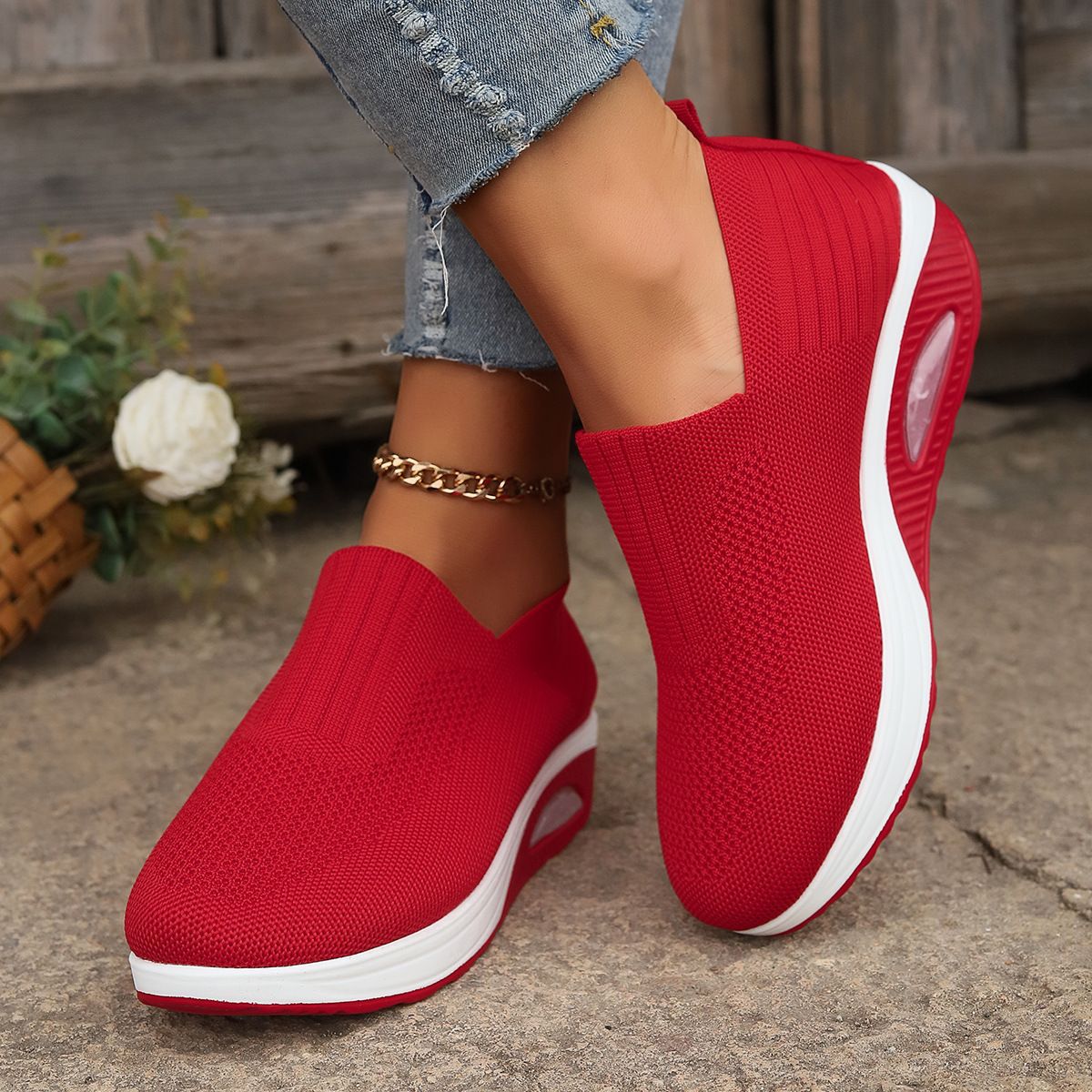 1 Slip-on Rocking Qadın Ayaqqabıları Qalın dabanlı Hava Yastığı Lazy
