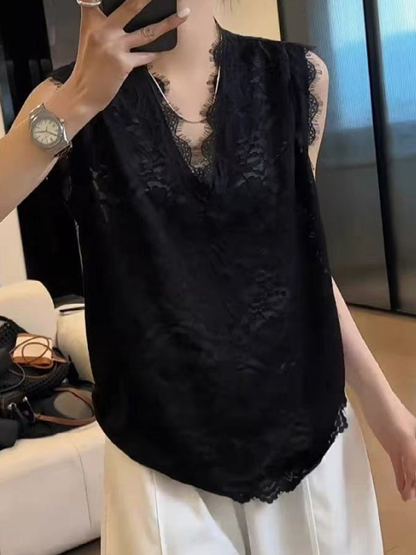 Qadınlar üçün Böyük Ölçülü Krujeva Qolsuz Jilet, Yeni Yay Stili, Boş Forma, Arıqladıcı, Qəşəng və Gənc Dizayn, Qat-qat geyinmək üçün mükəmməldir