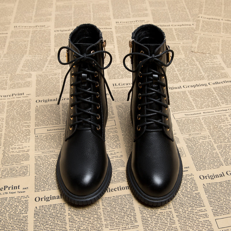 Dəri versiyası ~ Chanel üslubunda qadınlar üçün ayaq biləyi çəkmələri, super populyar hündürdaban qış, incə və şirin, sərin Martin çəkmələri.