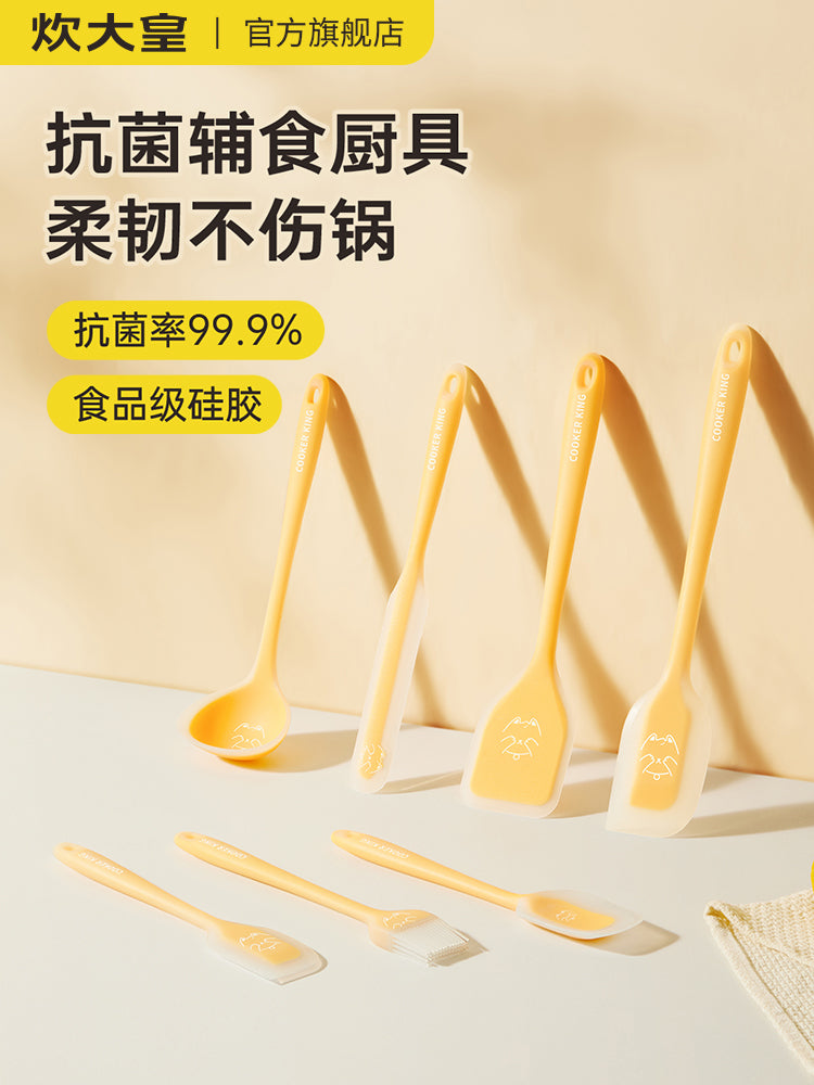 Cui Da Huang silikon spatula dəsti şorba qaşığı kiçik kürək körpə əlavəsi qida dərəcəli yumşaq taxta krem spatula