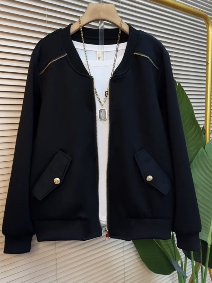 Plus Size Women's Clothing 2025 Autumn New Style Women's Jacket, Slimming for Curvy Girls and Plus Size Women, Black Daily Multifunctional Clothing