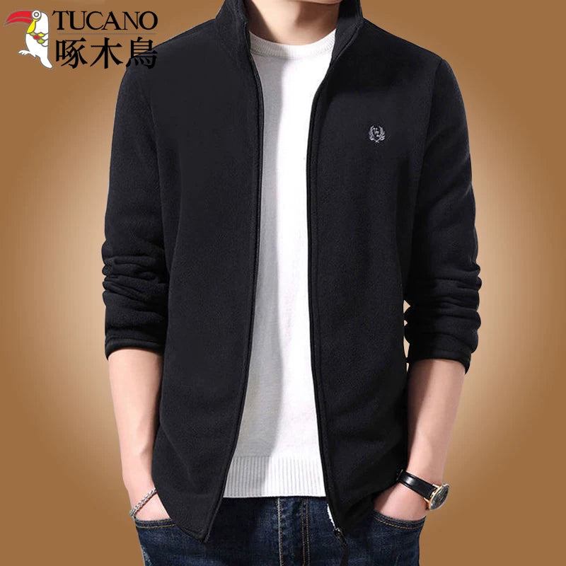 Ağacdələn kişi üçün flis gödəkçə, payız və qış üslubunda, dayaq yaxalı gödəkçə, flis astarlı və qalınlaşdırılmış flis sviter, kişi üst geyimi hırka