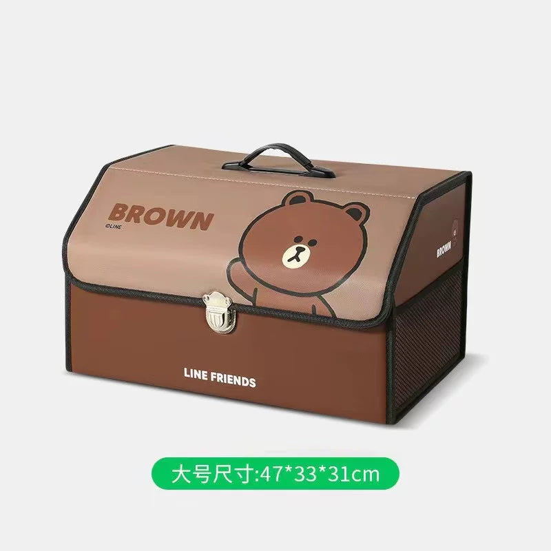LINE FRIENDS Car Trunk Storage Box, Folding Organizer, Universal Car Decoration Cartoon Storage Box