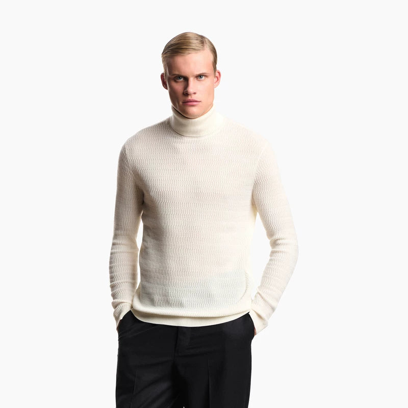 EMPORIO ARMANI/Armani Winter New Men's High Collar Wool Cable Knit Sweater